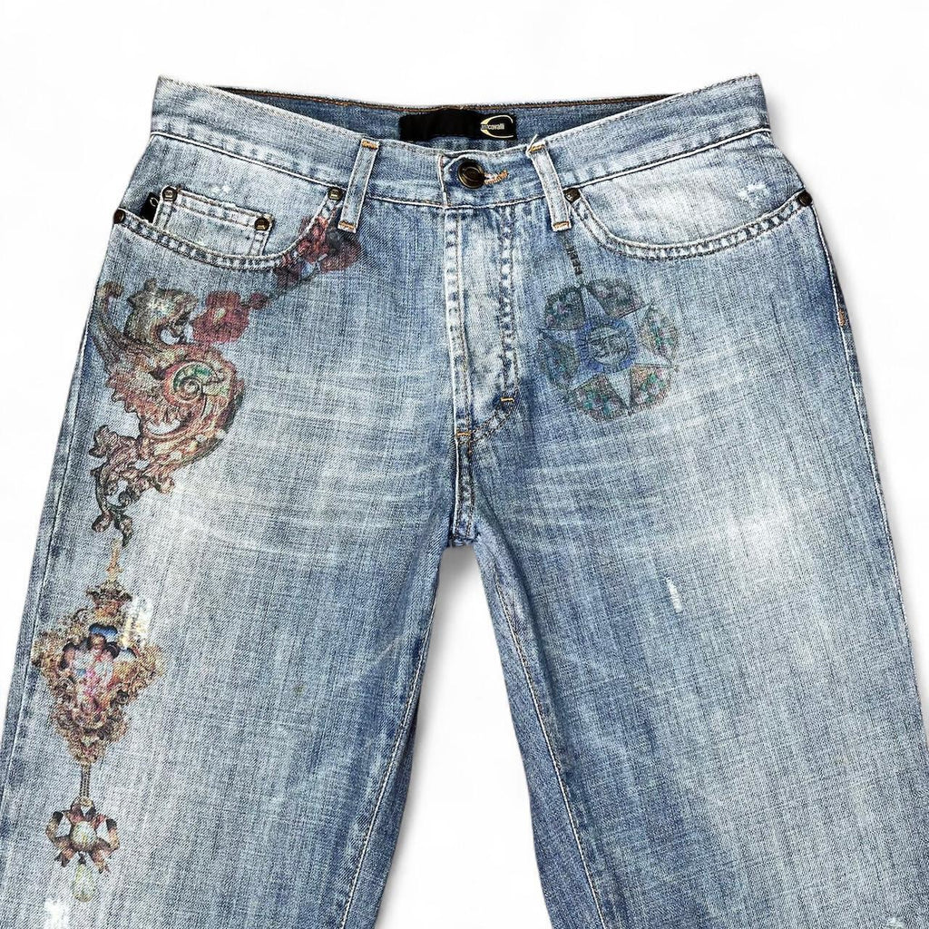 Faded angel print jeans