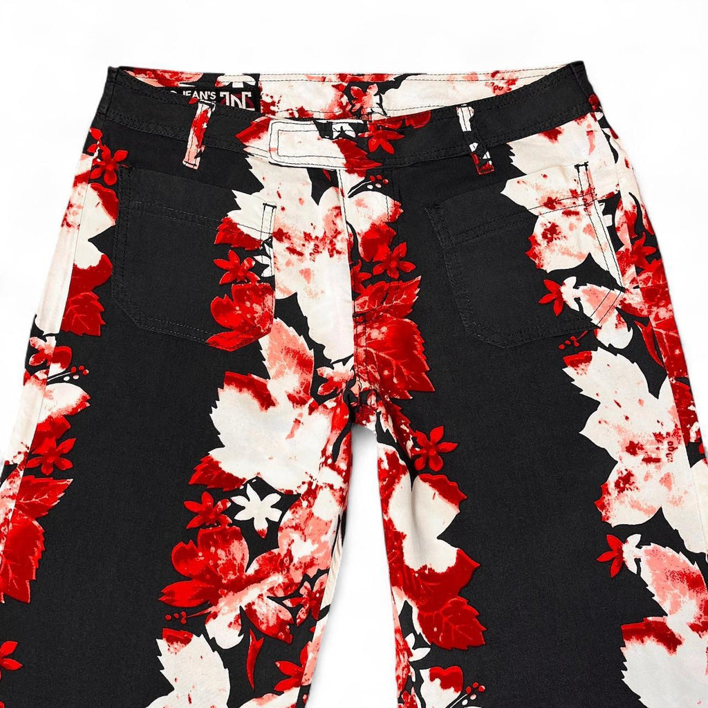 Black and red flower shadow trousers