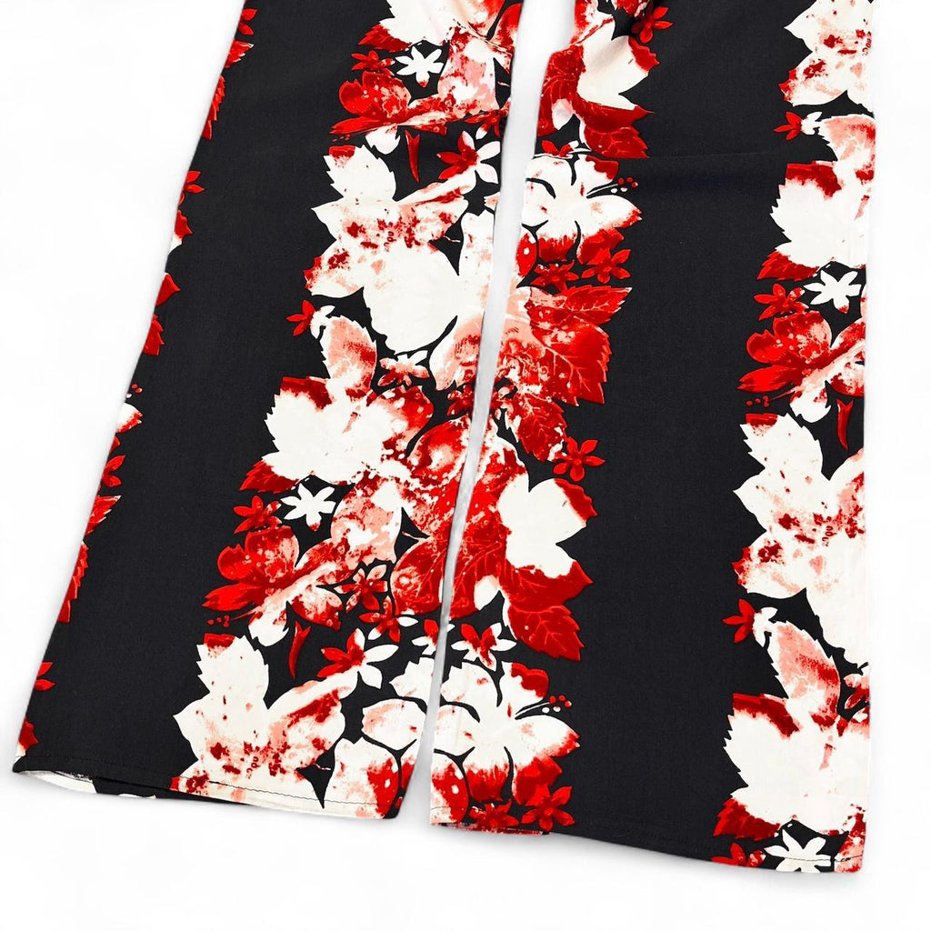 Black and red flower shadow trousers