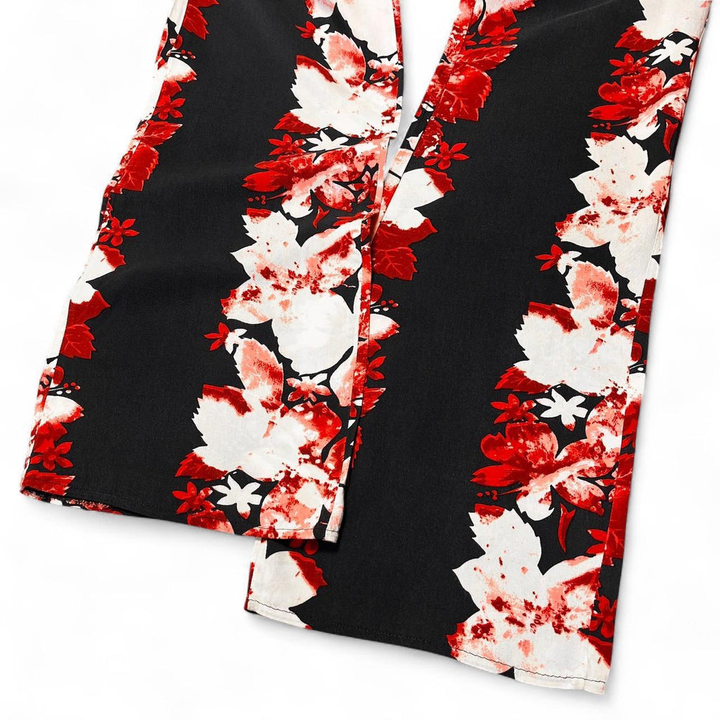 Black and red flower shadow trousers