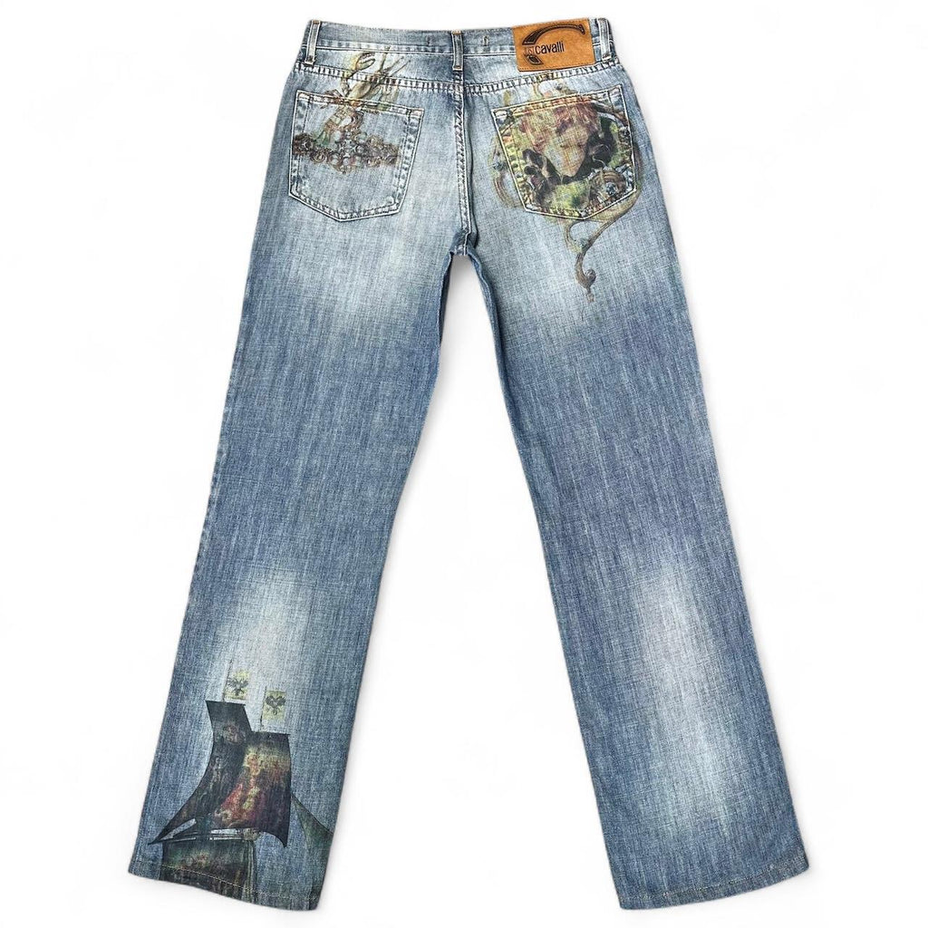 Faded angel print jeans