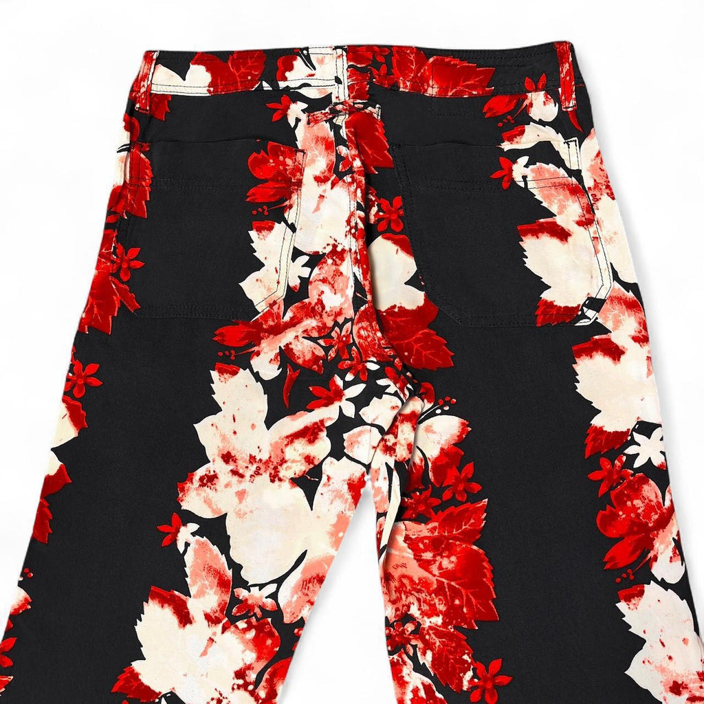 Black and red flower shadow trousers
