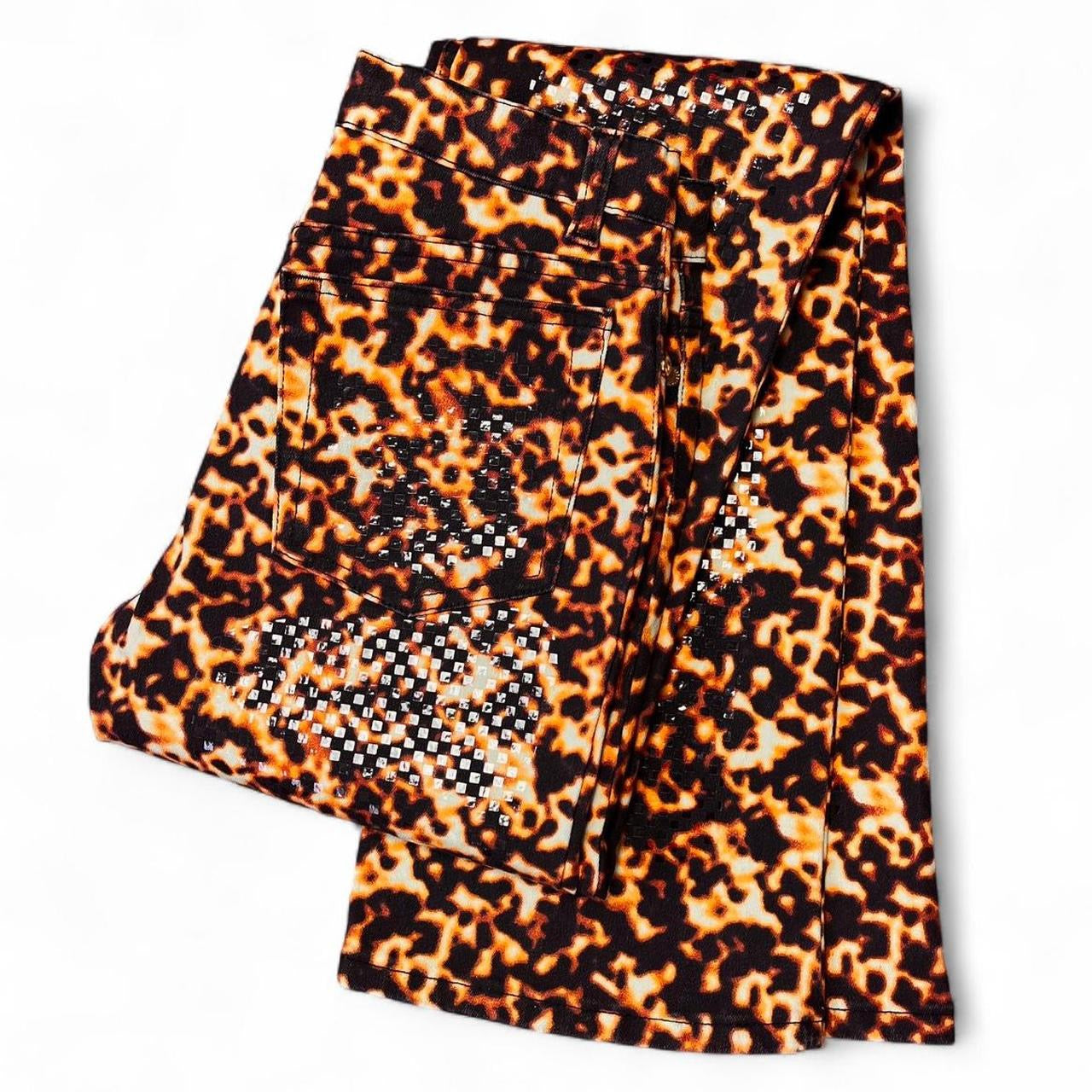 Smoldering lava print jeans