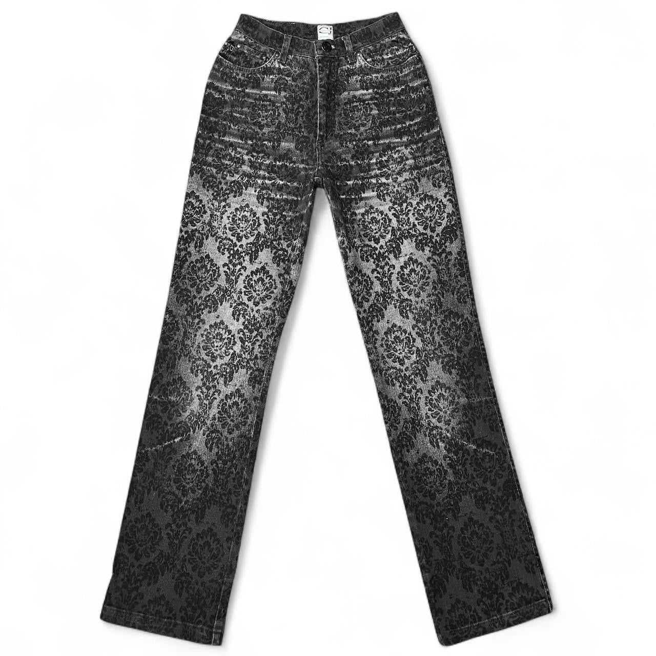Ombré black brocade print jeans