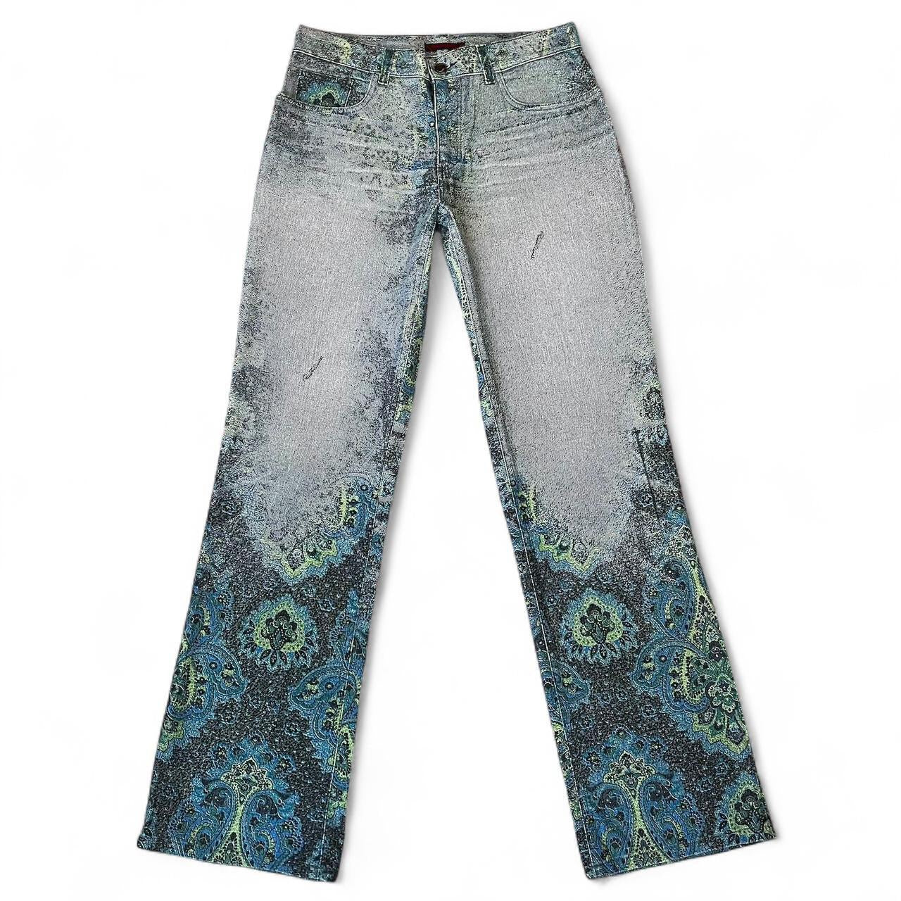 Ombré teal paisley print jeans