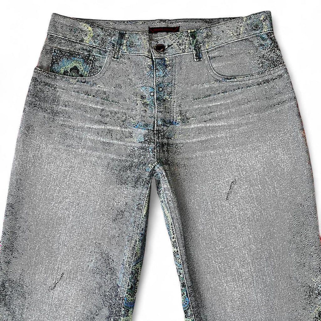 Ombré teal paisley print jeans