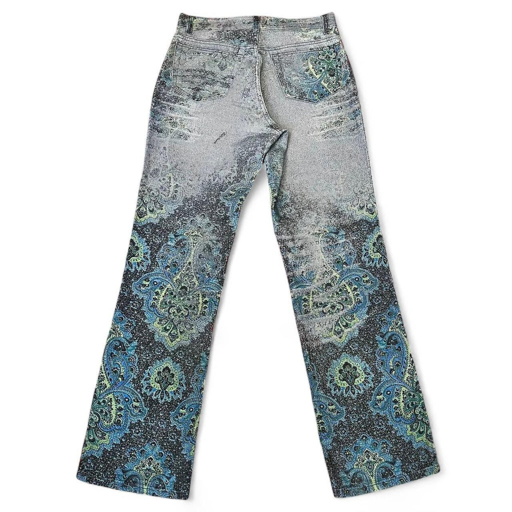 Ombré teal paisley print jeans