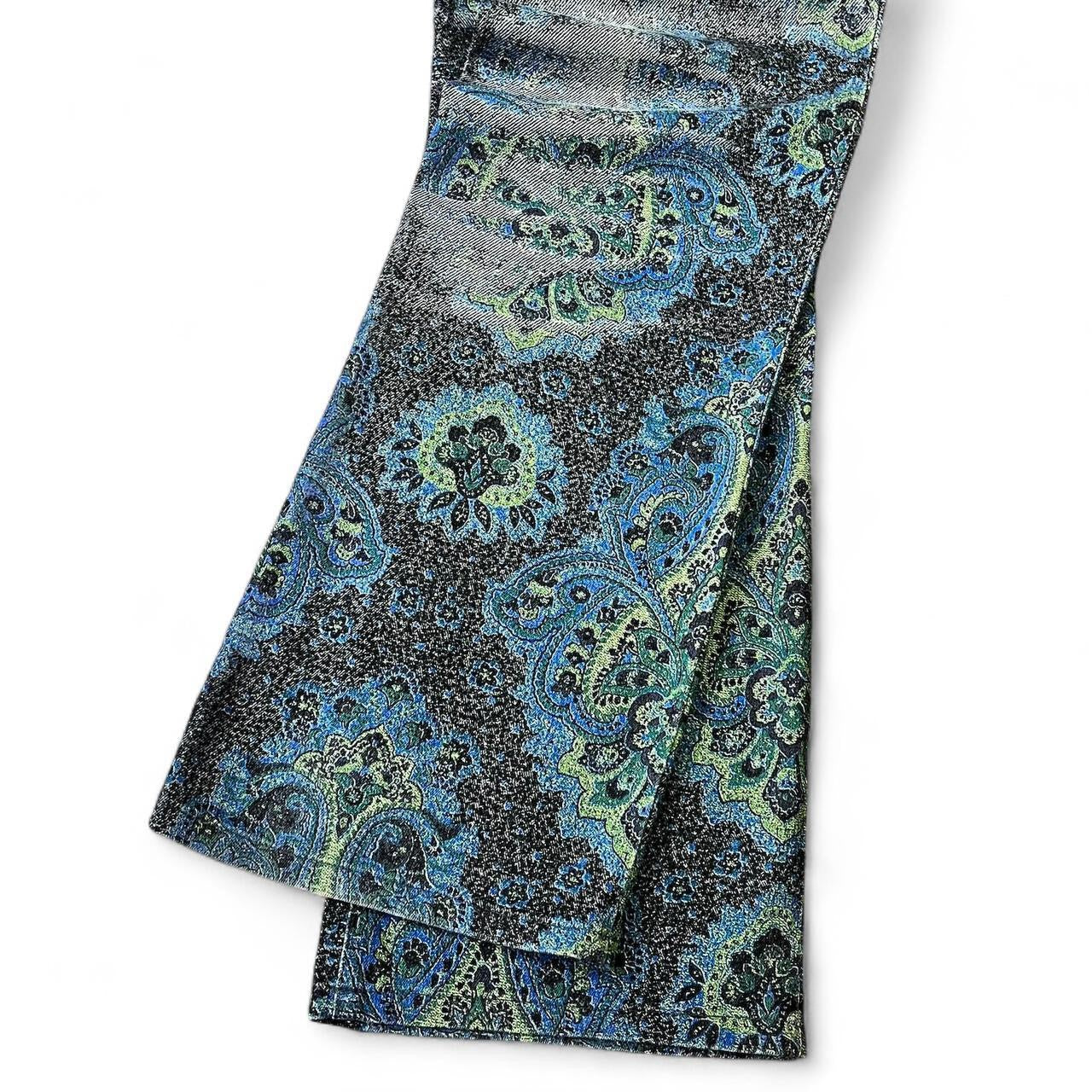 Ombré teal paisley print jeans
