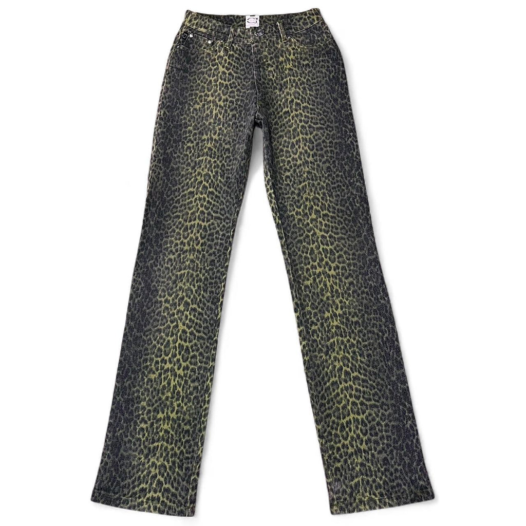 Faded leopard print jeans