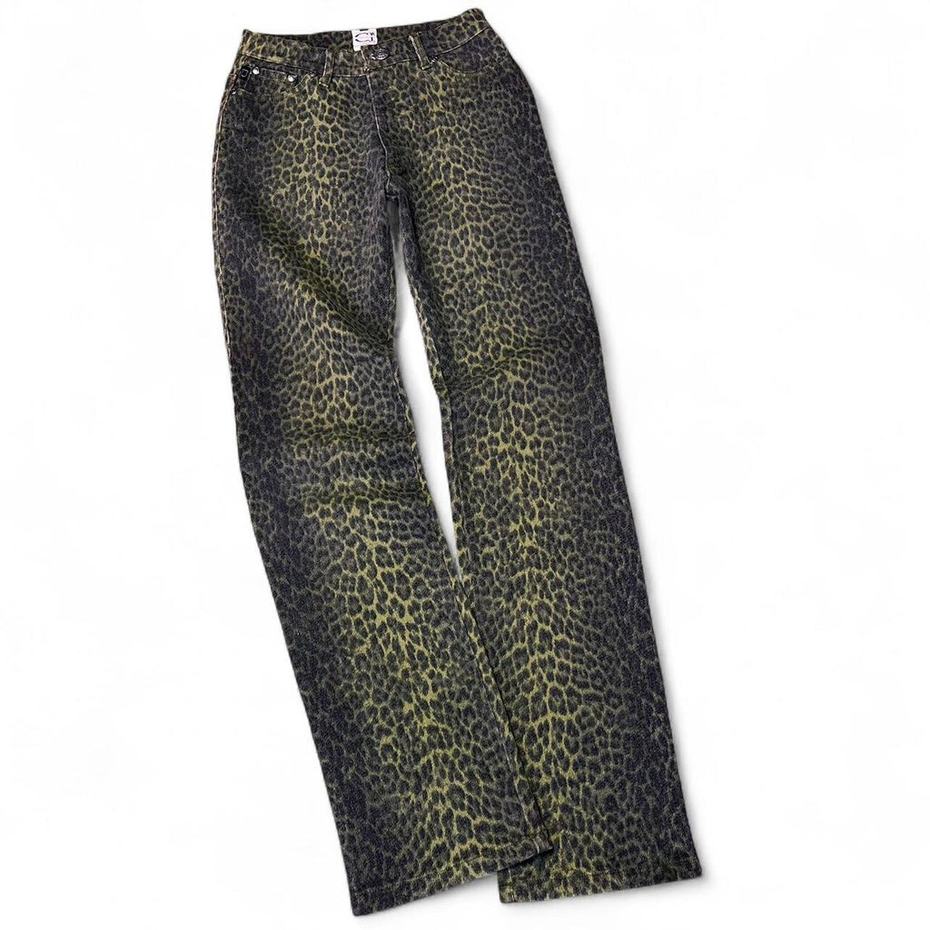 Faded leopard print jeans