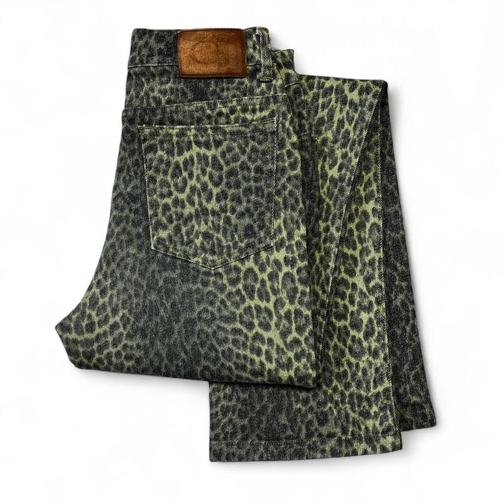 Faded leopard print jeans
