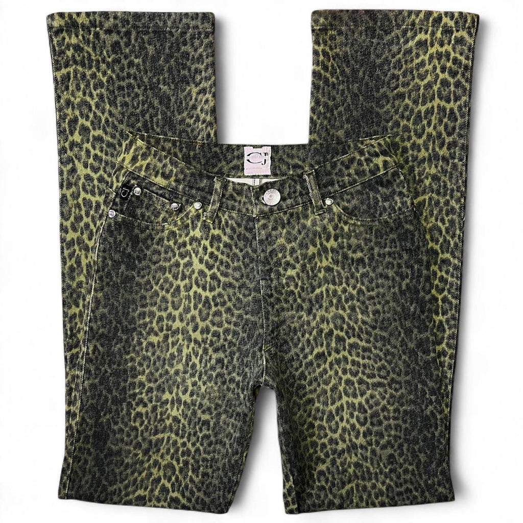 Faded leopard print jeans
