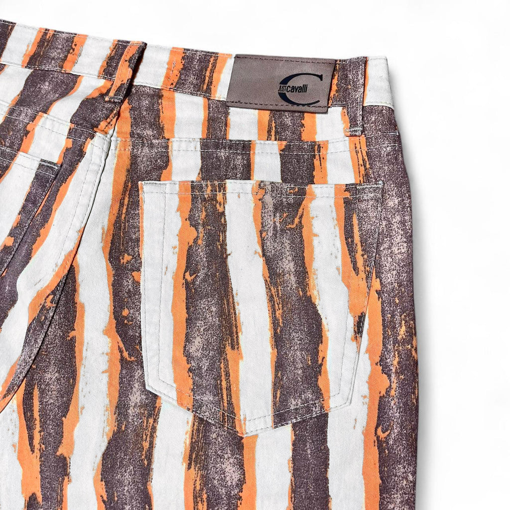 Striped paint illusion flare jeans