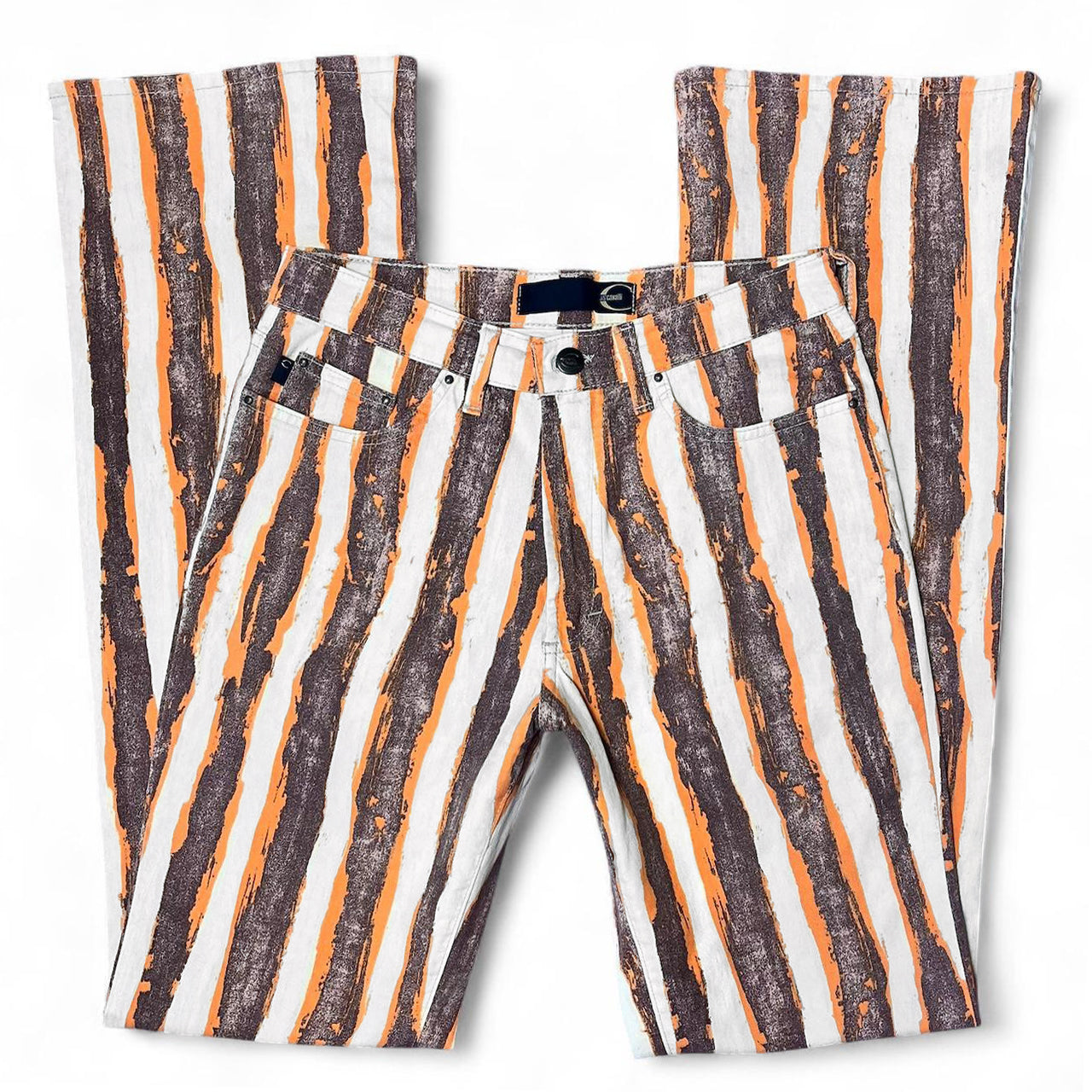 Striped paint illusion flare jeans